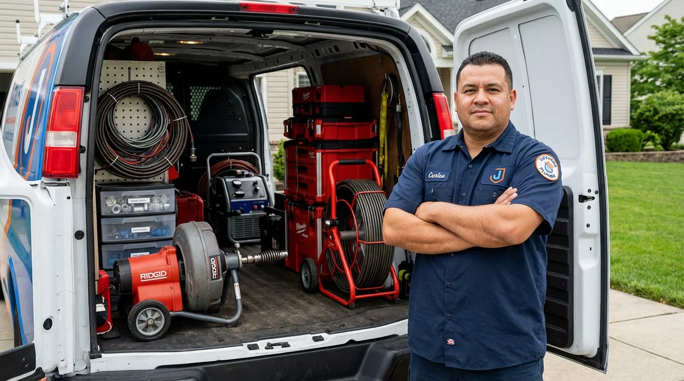 Professional drain cleaning equipment and Johns Plumbing LLC plumber in Methuen