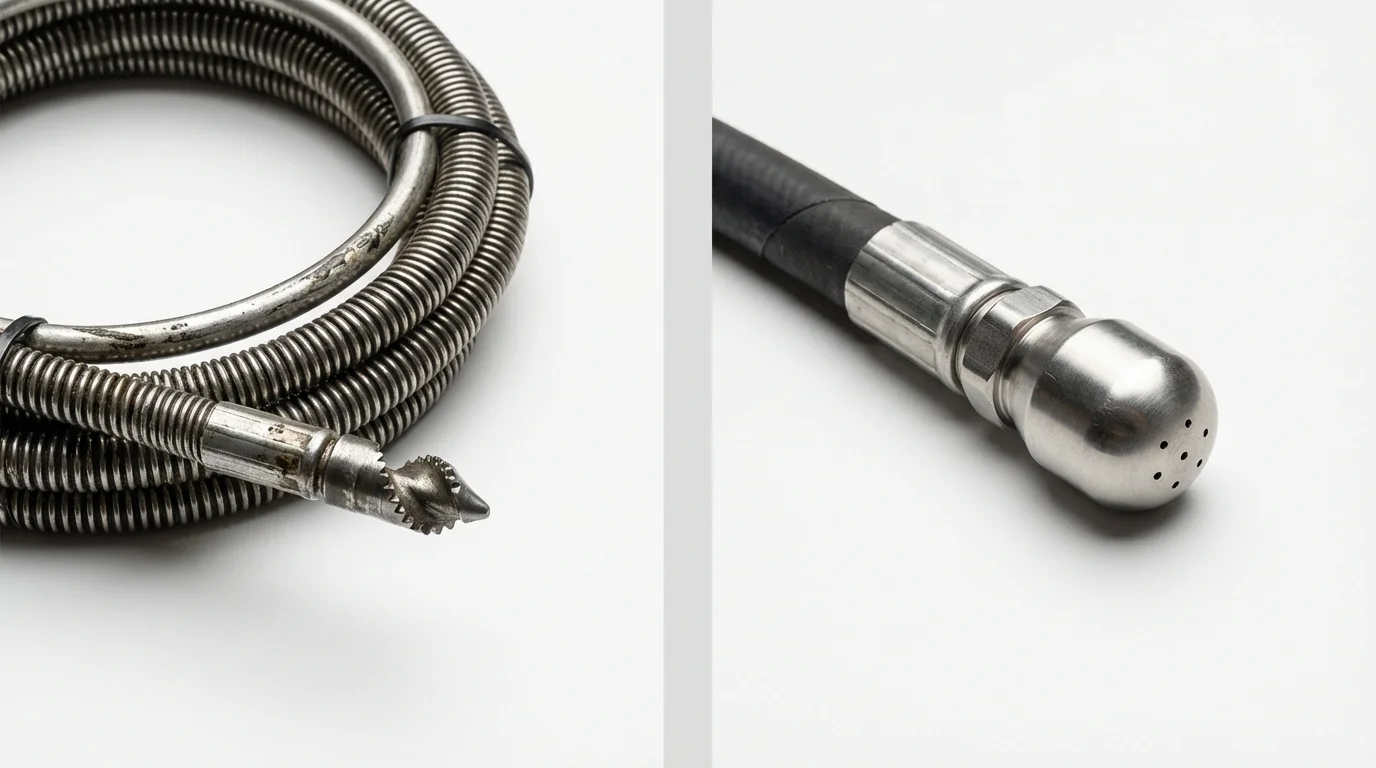 Drain snake cable and hydro jetting nozzle used for drain cleaning in Methuen, MA