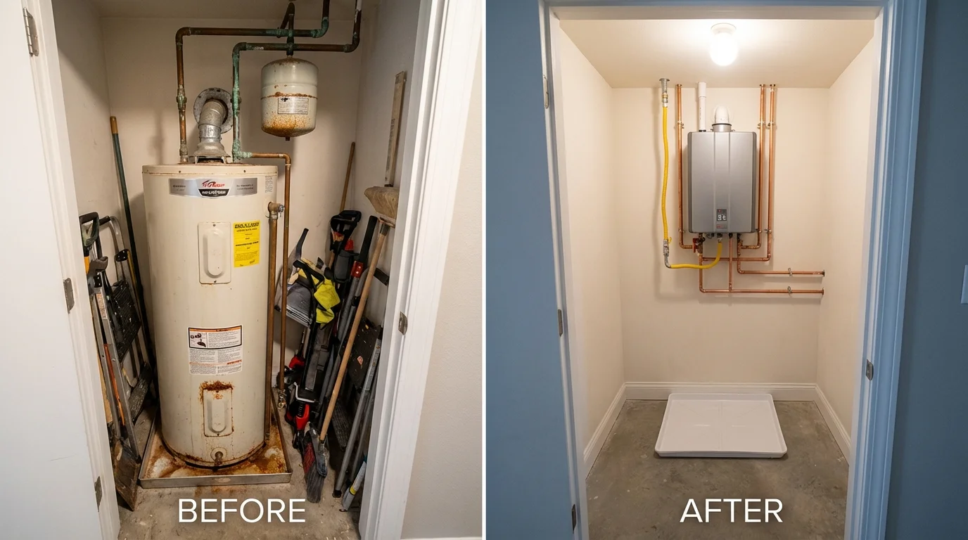 Tank water heater versus wall-mounted tankless unit comparison for Methuen, MA homeowners