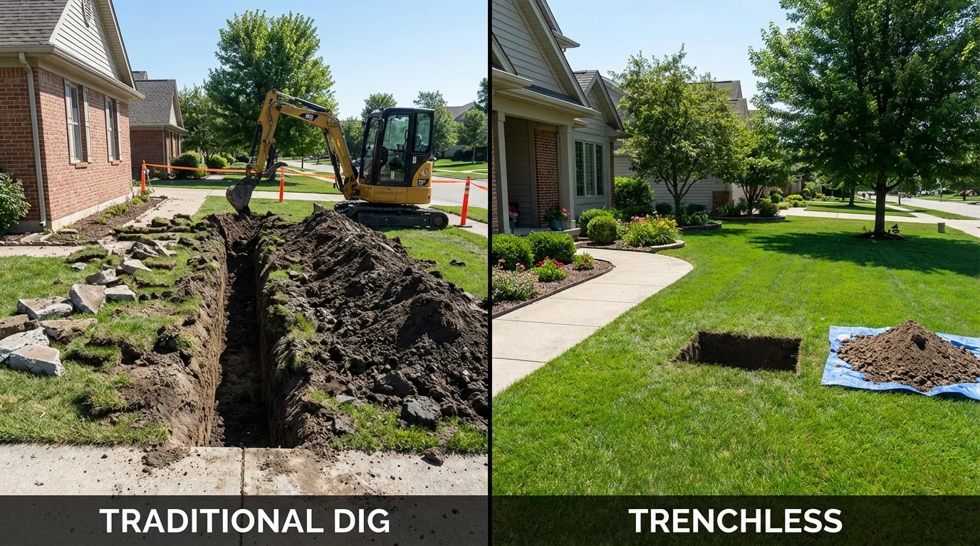 Trenchless sewer repair with minimal yard damage versus traditional excavation in Methuen, MA